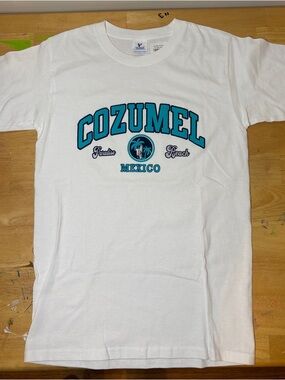 Cozumel Mexico White Tee with Teal Graphic